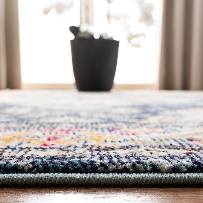 SAFAVIEH Monaco Collection Runner Rug - 2'2" x 18', Navy & Light Blue, Boho Chic Medallion Distressed Design, Non-Shedding & Easy Care, Ideal for High Traffic Areas in Living Room, Bedroom (MNC243N)