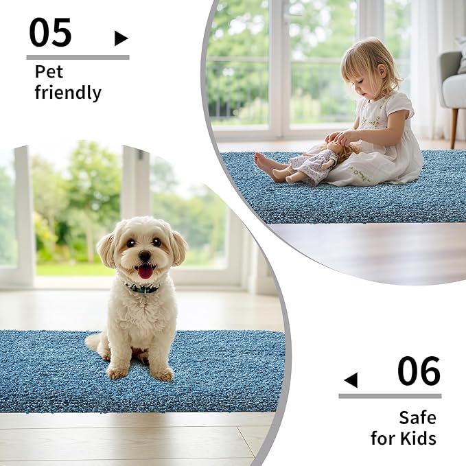 Bathroom Rug 20x32 Non Slip Fluffy Blue Bath Mat for Bathroom Floor Washable Plush Luxury Bath Rug for Tub Soft Shaggy Absorbent Shower Sink Mat