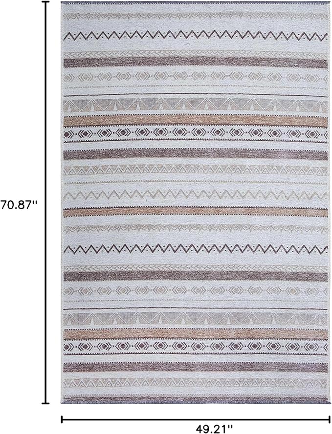 Alfa Rich 4x6 Beige Gray Washable Area Rugs for Living Room Bedroom Kitchen Cotton Decor Rug
