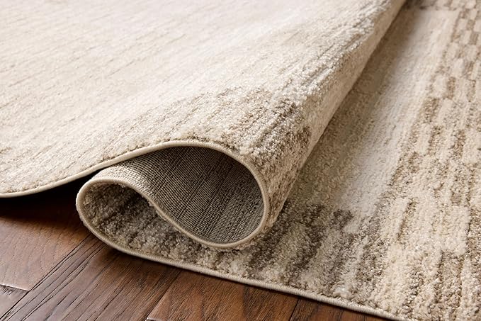 Loloi Chris Loves Julia Calvin Collection CLV-04 Ivory/Pebble 7'-10" x 7'-10" Round Area Rug Checkered Neutral Soft Living Room Bedroom Carpet