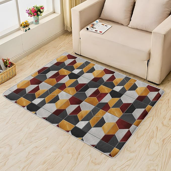 Modern Hexagon Rug, 7x10 Rug, Geometric Pattern Rugs for Living Room Bedroom, Modern Large Area Rug, Washable Rug Non Slip Soft Indoor Carpet, Modern Hexagon Home & Room Decor