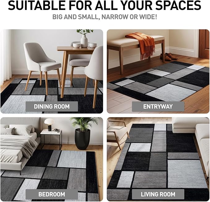Rugshop Modern Geometric Gray Area Rug, Carpet with Jute Backing for Living Room, Large Bedroom, or Open Spaces, 9' x 12'