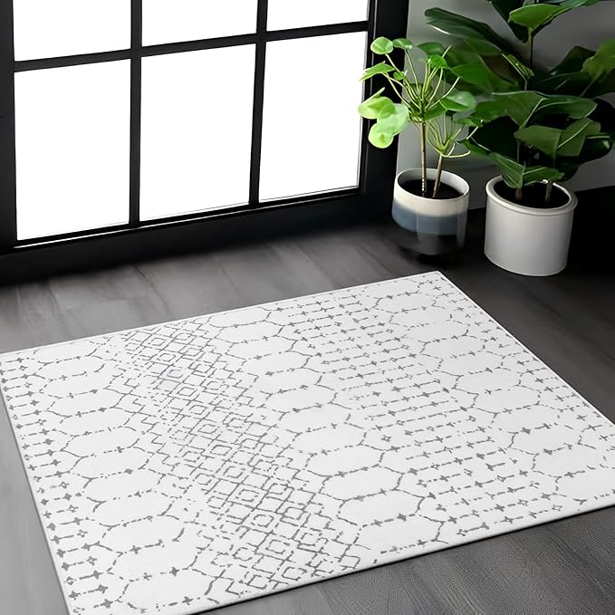 Lahome Moroccan Entryway Washable Rugs 2x3 Non-Slip Thin Kitchen Rug Throw Small Area Rugs for Bedroom Accent Print Distressed Bathroom Mat White Floor Indoor Doormat Carpet for Laundry Living Room