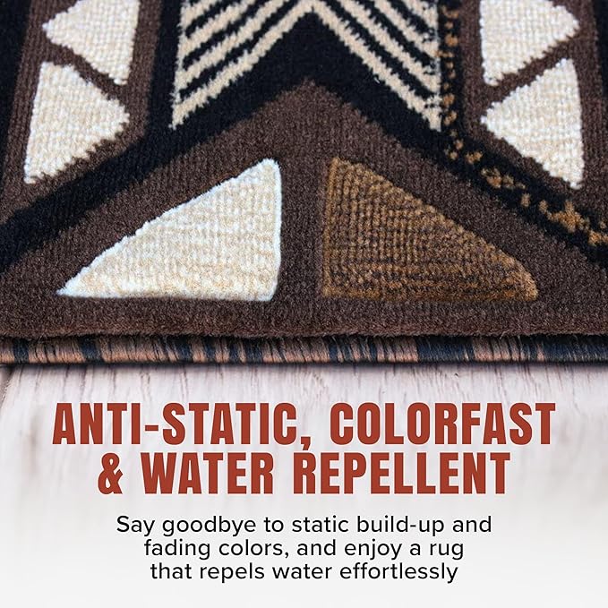 YHSF South West Native American Area Rug C318 - Easy Clean, Thick, Soft, Durable Native Tribal American Indian Inspired Rug for Bedroom/Living Room and More - Chocolate Brown, 5 ft 11 in x 8 ft 6 in