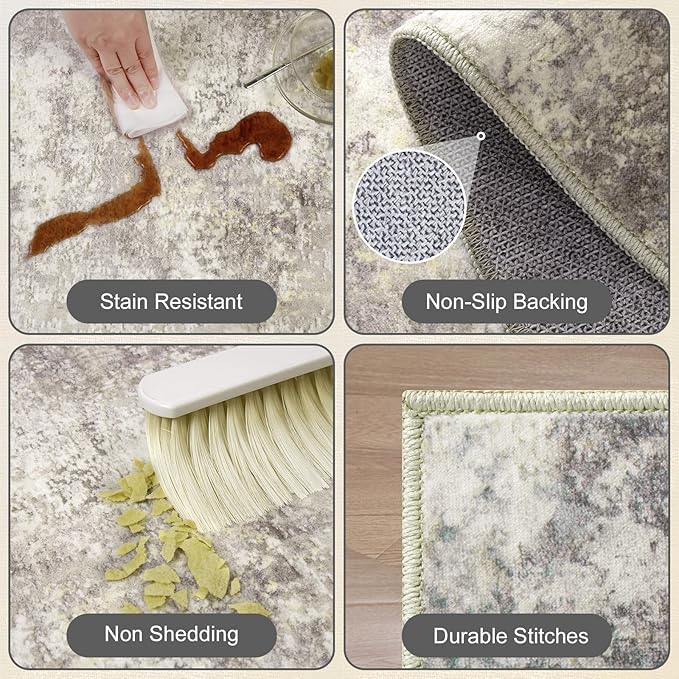 Washable Area Rug 5x7 - Neutral Modern Abstract Rugs, Soft Non Slip Thin Carpet with for Bedroom, Under Dining Room Table, Home, Office, Dorm, Office Rolling Chair - Brown Grey