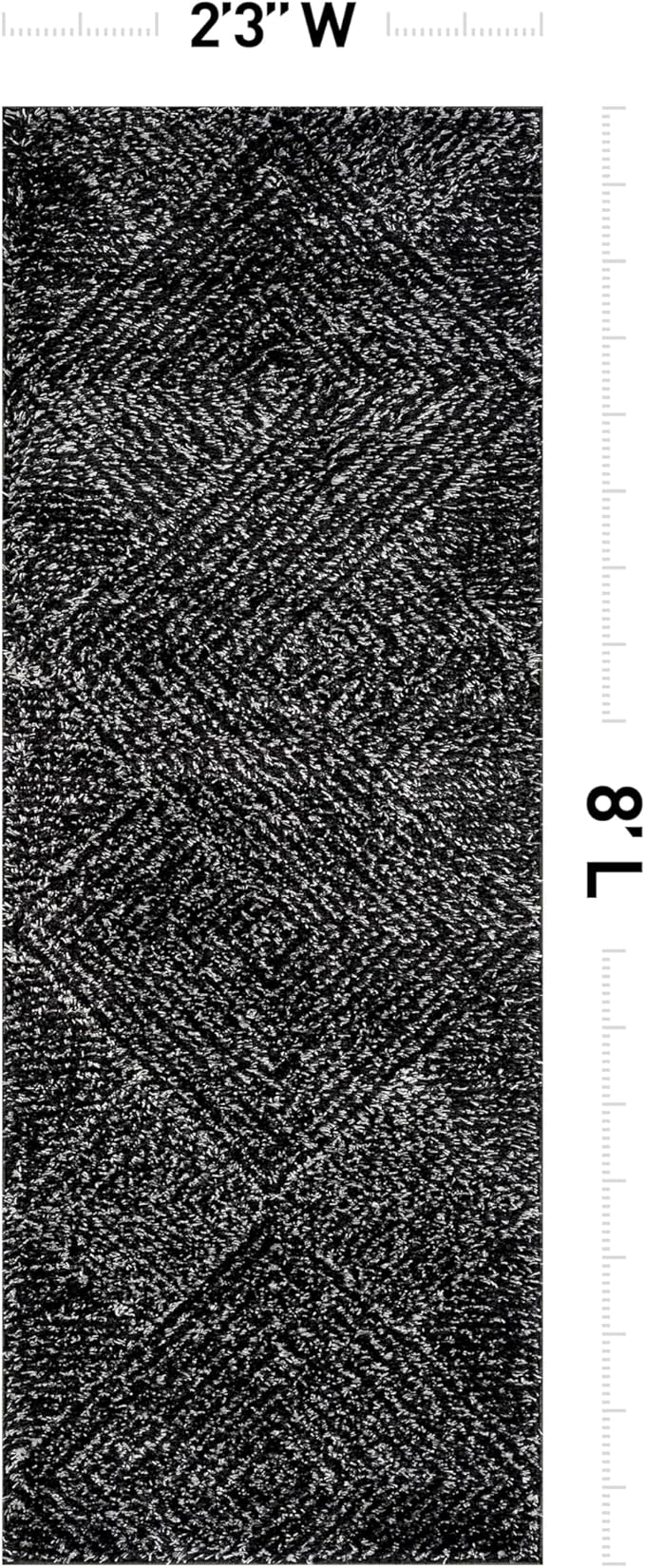 Rugshop Geometric Diamond Stripe Shag Runner Rug Anthracite Dark Gray 2' 3" x 8' Perfect for Hallways, Kitchens, or Behind The Sofa
