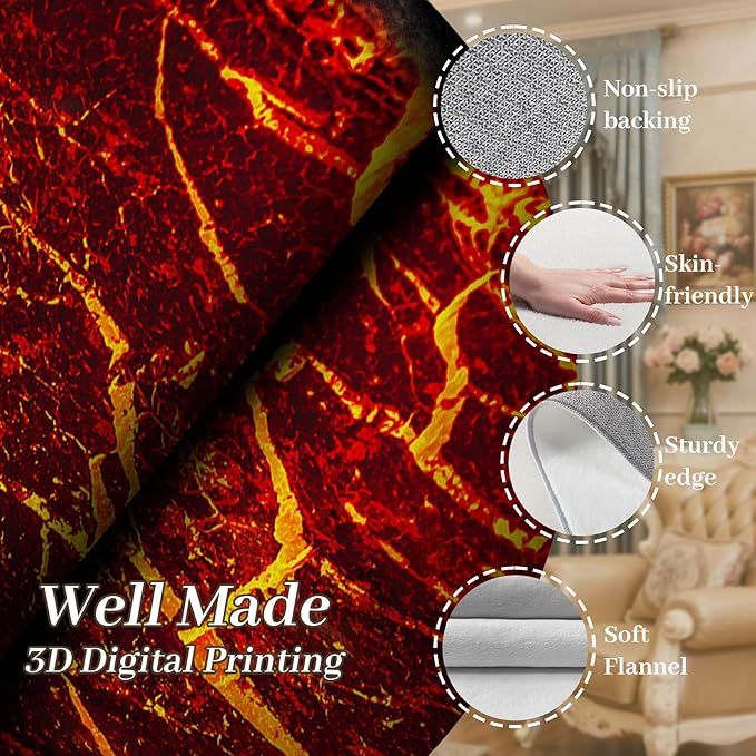 Visual Illusion Lava Area Rug, 4x6ft, 3D Red Flame Volcanic Rock Carpet for Living Room, Fade Resistant Absorbent Floor Mat, No Crease Foldable Soft Low Pile Rugs for Bedside Hallway