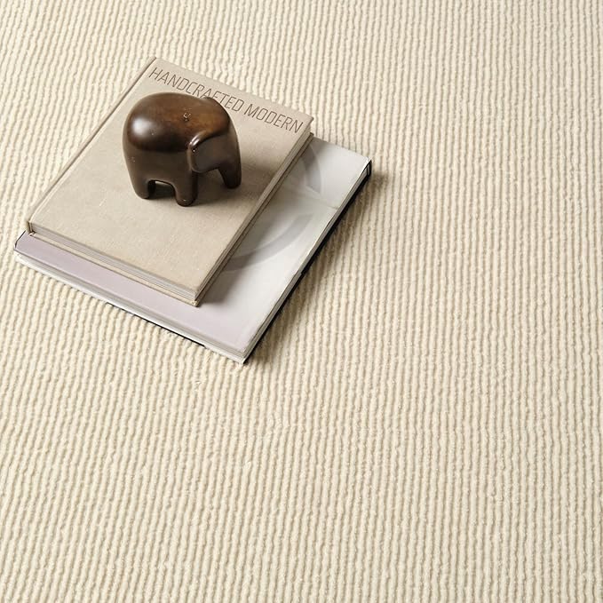 Revival Rugs Stripe 6'7"x9' Washable Area Rug for Living Room Bedroom - 100% Recycled Oeko-TEX Certified, Medium Pile, Beige, Cream