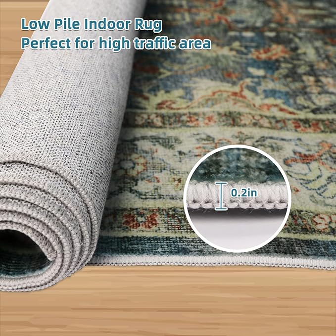 Dripex Vintage Collection Washable Area Rug - 2x3 Door Mat Small Entryway Rug Distressed Non-Slip Low-Pile Floor Carpet for Indoor Front Entrance Kitchen Bathroom Living Room Bedroom