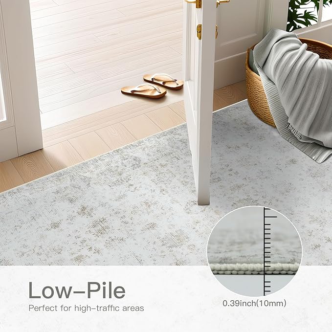Washable 6×9 Area Rugs for Living Room, Vintage Floral Rug Soft Non Slip Stain Resistant Boho Carpet for Bedroom Dinning Room Kitchen Home Office 02 Beige