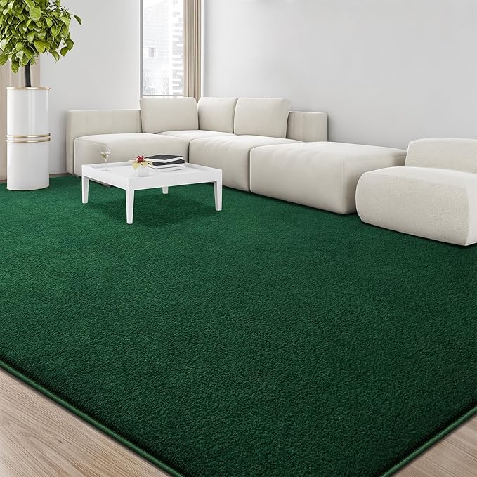 Large Area Rugs for Living Room Bedroom, 5x8 Feet Dark Green Rug, Minimalist Modern Shag Rug, Soft Thick Memory Foam Indoor Carpet, Non-Slip Washable Rug for Boys Girls Dorm Nursery Room Home Decor