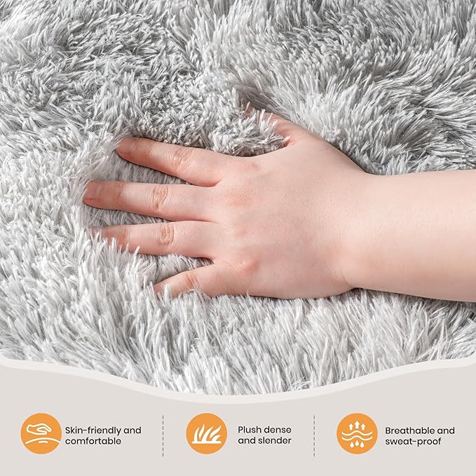 Zentavio Grey and White Area Rugs for Living Room Large Men Room Carpet 8x10 Bedroom Fluffy Furry Shag Aesthetic Plush High Pile Floor Rug for Kids Room Dorm Home Decor Tie-Dyed