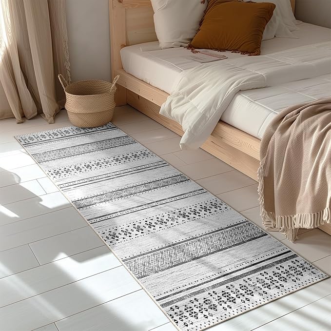 BESTSWEETIE 2x6 Area Rugs for Living Room Washable Moroccan Farmhouse Neutral Geometric Low Pile Non-Slip Soft Print Pattern Rug for Bedroom Kitchen Dining Room Entryway Grey/Black/Navy