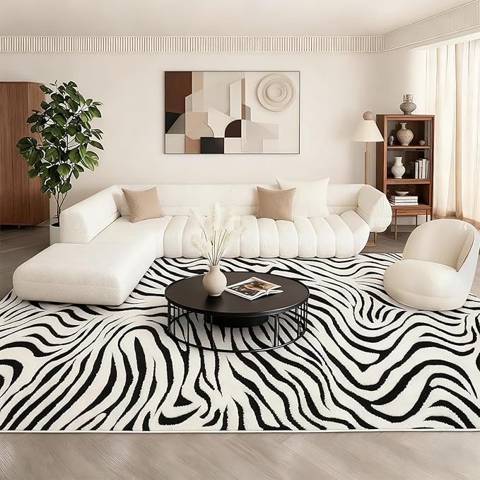 YIHOUSE 6×9 Ft Area Rugs for Living Room: Modern Washable Rug - Abstract Black and Cream White Rug for Bedroom Dining Room Office Playroom Nursery Home Decor - Nonslip Non-Shedding Striped Rugs