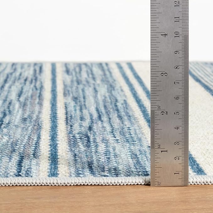 Dash & Albert Ellington Stripe Blue Machine Washable Rug, 4 X 6 Feet, Blue Stripe Pattern