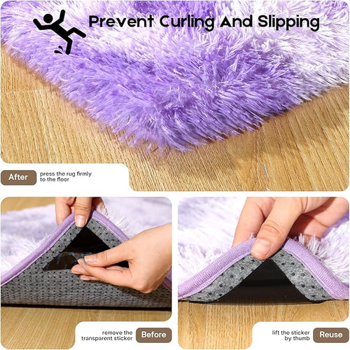2x3 Rugs for Bedroom, Fluffy Small Area Rugs for Living Room,Soft Shag Fuzzy Carpet with 4 Non-Slip Stickers for Kids Boys and Girls Nursery Room Dorm Home Decor (Tie-Dyed Purple, 2ft x 3ft)