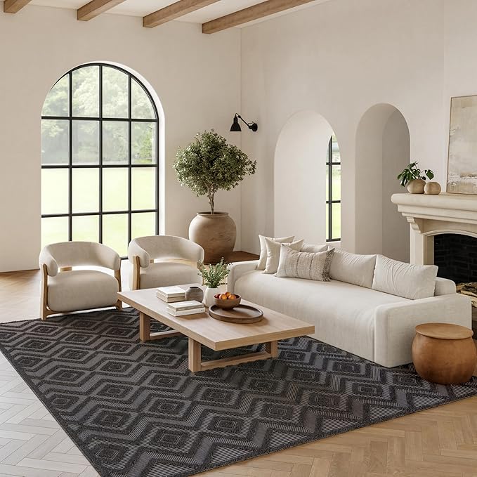 Nourison Home Versatile Charcoal Black 7' x 10' Area Rug - Easy Clean, Non Shedding, Bed Room, Living Room, Dining Room, Kitchen (7' x 10')