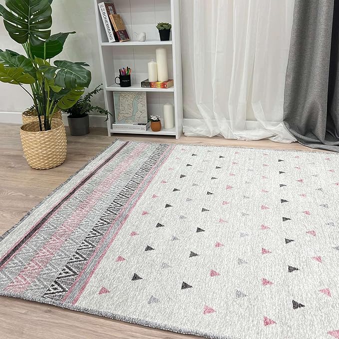 Alfa Rich 5x8 Mauve Gray Off White Washable Area Rugs for Living Room Bedroom Kitchen Decor Cotton