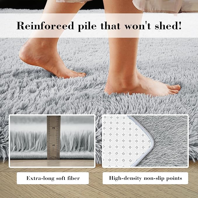 Soft Runner Rugs for Bedroom, Grey 2x6 Area Rugs Fluffy Rug Shaggy Area Rug Carpet, Bedside Rug for Living Room Bedroom Kids Room Home Decor
