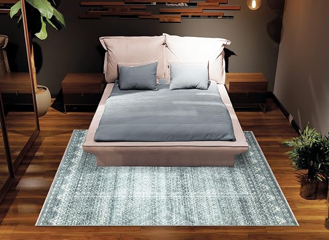 Bloom Rugs Caria Washable Non-Slip 9x12 Rug - Teal/Ivory Geometric Area Rug for Living Room, Bedroom, Dining Room, and Kitchen - Exact Size: 9' x 12'