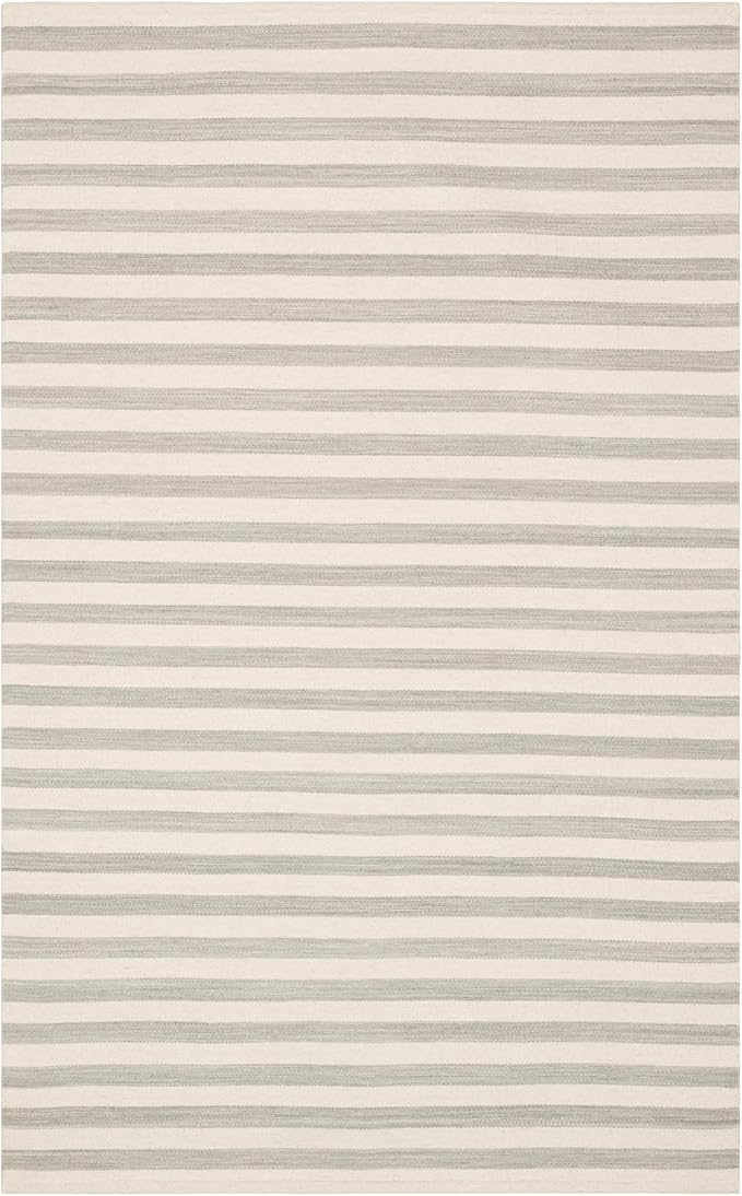 Home Conservatory Ladder Stripe Grey/Ivory Handwoven Wool 4 X 6 Feet, Grey/Ivory Stripe Pattern