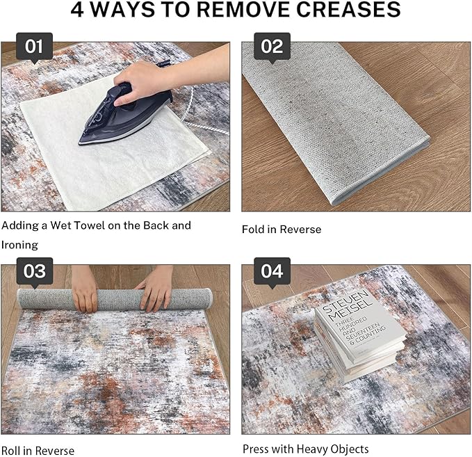 Modern Abstract Runner Rug 2x6, Grey Orange Multi Washable Kitchen Runner Non-Slip Soft Hallway Rug Runner Thin Print Faux Wool Carpet for Entryway Bedroom Laundry Room Indoor Home Decor