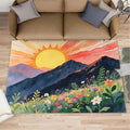 Boho Sun Area Rugs 6x8ft, Minimalist Line Living Room Area Rug, Geometric Solar Play Rug with Carpet Tape Double Sided for Bedroom Office Home Decor