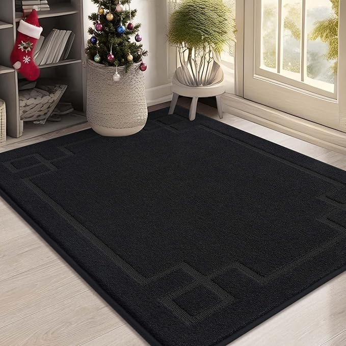 BEQHAUSE Door Mat 32" x 48", Non-Slip Door Mats Indoor Entryway Rugs Washable Low-Profile Absorbent and Stain Resist Floor Mats, Dog Door Mat for Front Back Door, Muddy Wet Shoes & Paws, Black