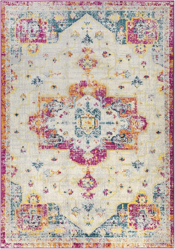 Antep Rugs Elite 8x10 Vintage Bohemian Distressed Oriental Medallion Indoor Area Rug (Pink, 7'10" x 10')