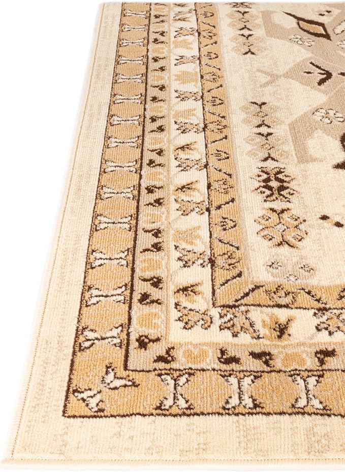 Unique Loom Taftan Collection Border Geometric Tribal Inspired Design Area Rug (2' 7 x 10' 0 Runner, Ivory/ Tan)