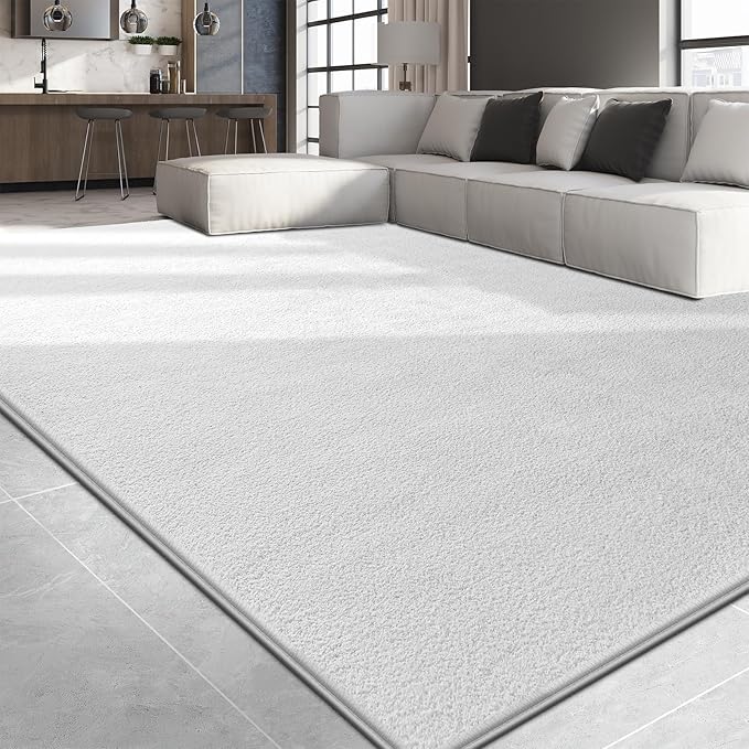 Large Area Rugs for Living Room Bedroom, 6x9 Feet White Rug, Minimalist Modern Shag Rug, Soft Thick Comfy Memory Foam Indoor Carpet, Non-Slip Washable Rug for Boys Girls Dorm Nursery Room Home Decor
