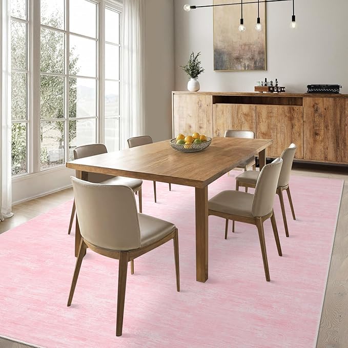 Garvee 5x7 Kids Room Rugs Washable Bedroom Rug Non Slip Stain Resistant Solid Color Rug Non Shedding Low Pile Carpet Foldable Minimalist Mats for Living Room, Dining Room, Pink