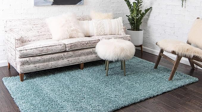 Unique Loom Solid Shag Collection Area Rug (10' x 13' 1" Rectangle Light Slate Blue)