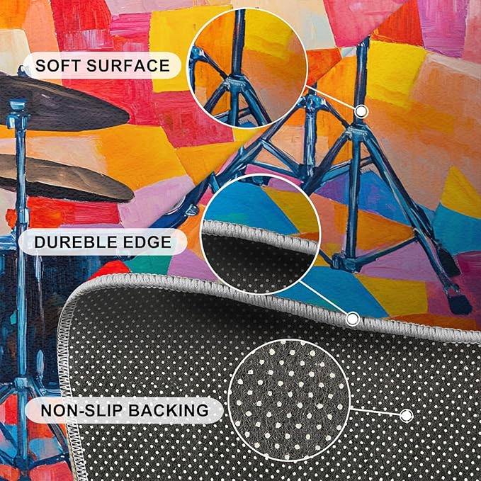 4x5 Drum Set Indoor Outdoor Rug - Abstract Art Bedside Rug, Pop Art Washable Entry Way Rugs Kids Carpet for Inside House Playroom Living Room End Table Nursery