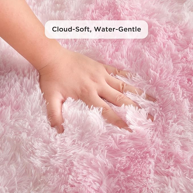 Andency Area Rugs 9x12 for Living Room Home Decor, Large Shaggy Bedroom Carpet, Non-Slip Big Shag Indoor Thick Soft Fluffy Furry Fur Area Rugs for Kids Dorm Nursery Aesthetic, Tie-Dyed White Pink