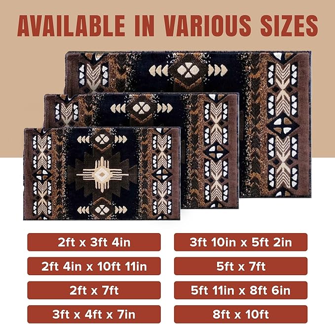 YHSF South West Native American Area Rug C318 - Easy Clean, Thick, Soft, Durable Native Tribal American Indian Inspired Rug for Bedroom/Living Room and More - Black, 2 Feet x 7 Feet