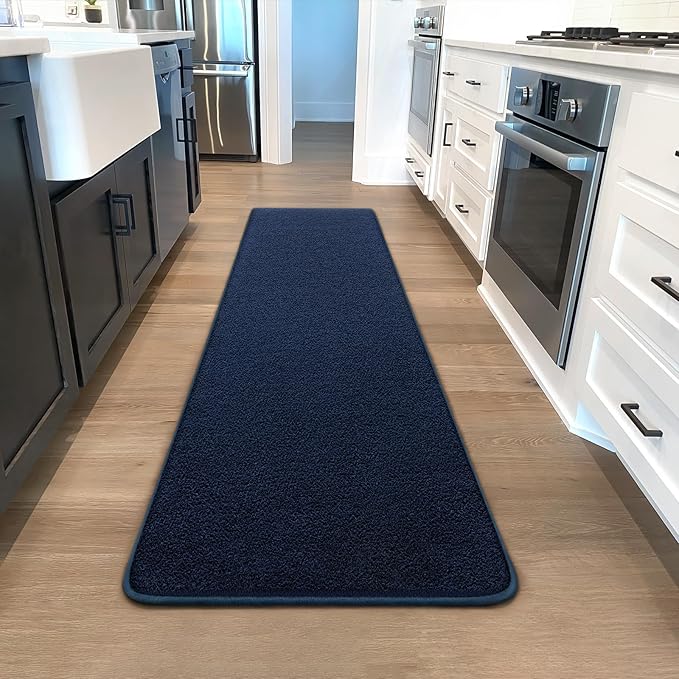 Runner Rug for Hallway, 2x8 Feet Non-Slip Washable Navy Blue Long Area Rug Runners for Hallways Bedroom, Soft Modern Comfy Memory Foam Runner Rugs Indoor Carpet for Kitchen Entrance Living Room
