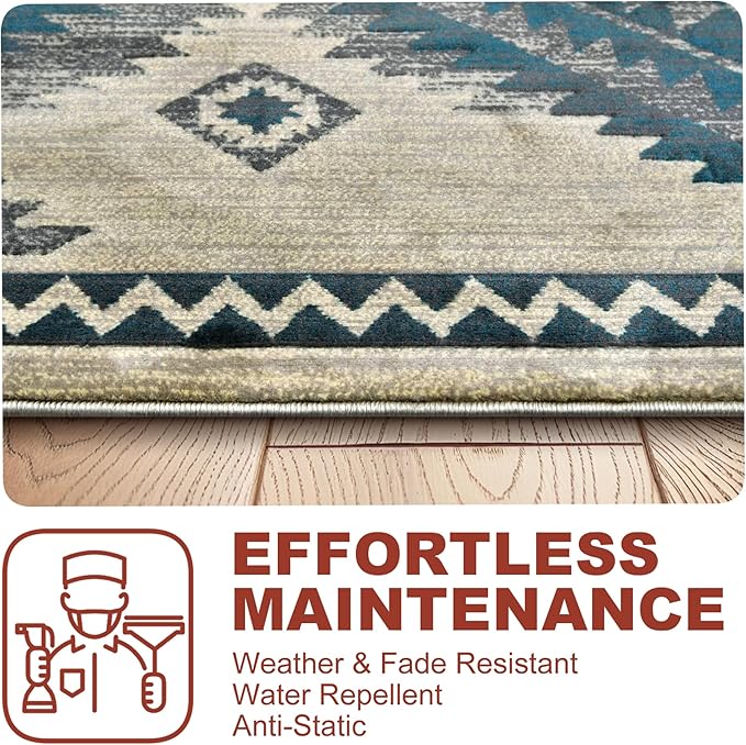 YHSF South West Native American Rug Ritz – Native Tribal American Indian Inspired Rug - Living Room, Bedroom, Hallway, Entryway & High-Traffic Area Rugs - Washable - Soft - Aqua, 2 Feet x 3 Feet
