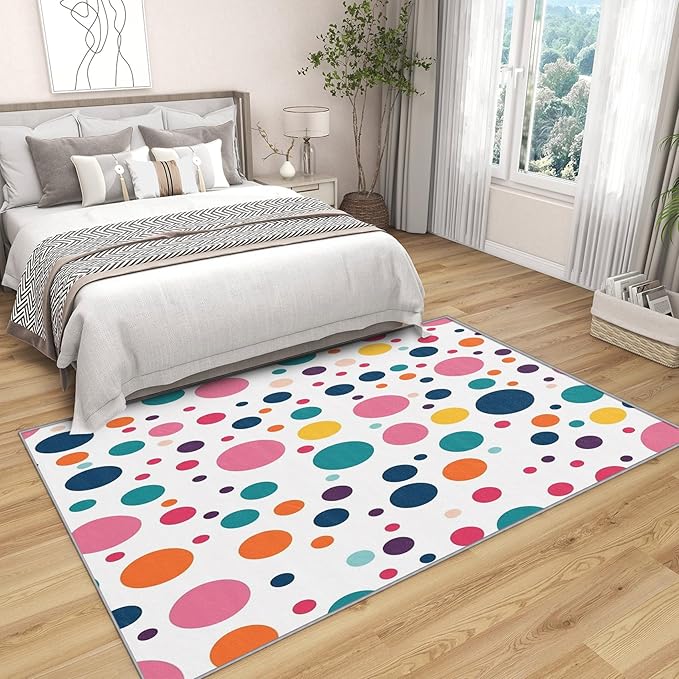 Polka Dots Rugs for Kids Room - 7x10 ft, Polka Dot Rug, Colorful Dots Area Rugs for Living Room Bedroom, Multicolor Geometric Washable Rug Non-Slip Carpet, Kids Nursery Playroom Decor & Gifts