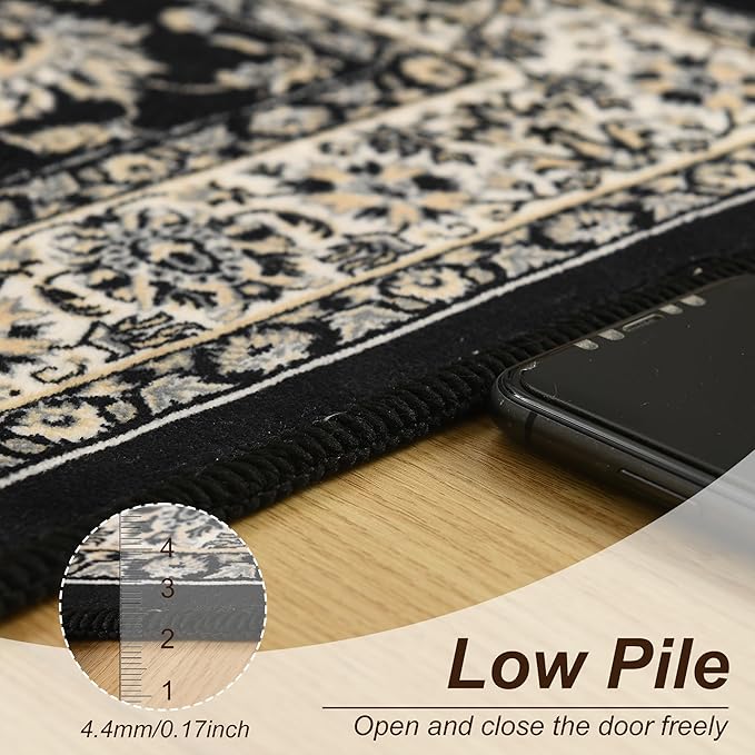 XWZO Runner Rug 2x6ft, Washable Hallway Runner with Non-Slip Backing, Spill Stain Resistant Floor Mat for Entryway Corridor Bedroom Kitchen Farmhouse, Soft Low-Pile Area Carpet, Black