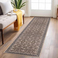 Vintage Floral 2x6 Runner Rug, Mocha Brown Washable Kitchen Runner Rug Non-Slip Hallway Rug Runner Boho Thin Printed Faux Wool Super Soft Carpet for Entryway Bedroom Laundry Room Indoor