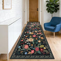 Washable 2'6" x 8' Runners for Hallways, Non Slip Long Floor Runner for Kitchen, Entryway Indoor, Stain Resistant Rubber Backing Floral Décor Rug (Black)