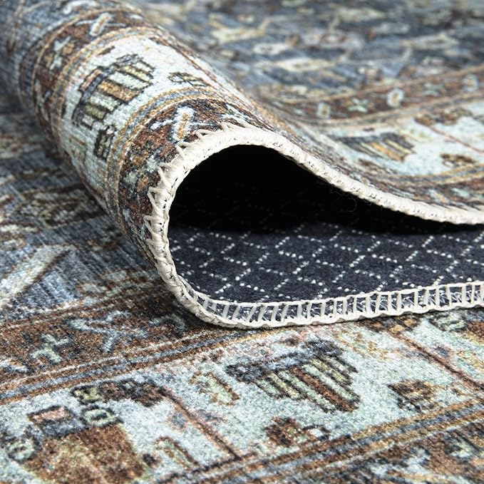 Bloom Rugs Washable Non-Slip 8' x 10' Rug - Blue/Beige Traditional Area Rug for Living Room, Bedroom, Dining Room, and Kitchen - Exact Size: 8' x 10'