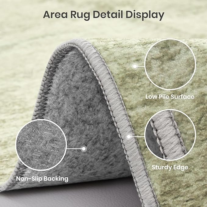 Valenrug Washable Rug 8x10 - Stain Resistant 8x10 Area Rugs for Living Room, Non Slip Backing Printed Rugs for Bedroom, Folable Machine Washable Area Rug (8'x10', Green)