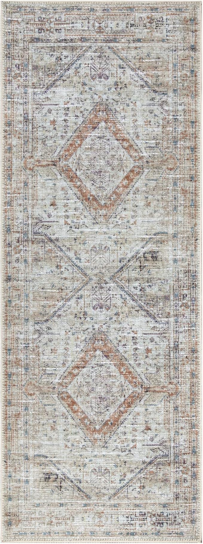 Bloom Rugs Washable Non-Slip 10 ft Runner - Peach/Beige Traditional Runner for Entryway, Hallway, Bathroom, and Kitchen - Exact Size: 2.5' x 10'