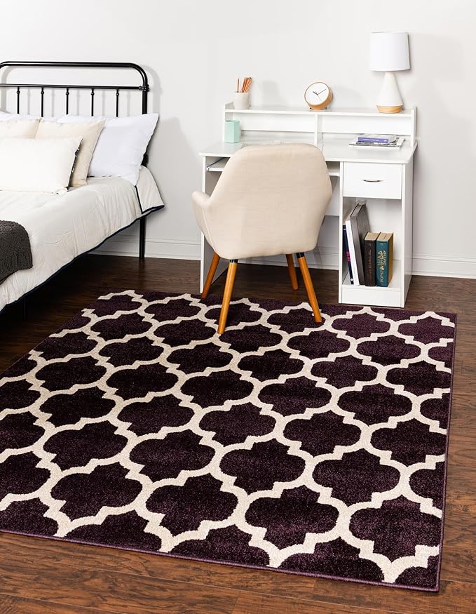 Rugs.com Lattice Collection Rug – 10 Ft Square Purple Medium-Pile Rug Perfect for Living Rooms, Kitchens, Entryways