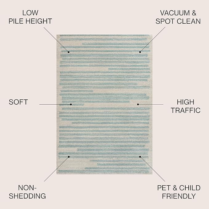 JONATHAN Y Khalil Modern Berber Stripe Cream/Turquoise Indoor Area Rug, 4x6, Contemporary, Bohemian, Easy-Cleaning for Living Room, Bedroom, Kitchen, Pet Friendly, Non-Shedding (MOH207B-4)