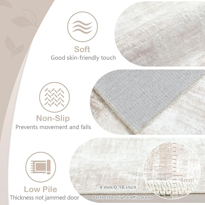 Area Rug 3x5 Washable Rug: Living Room Modern Abstract Rug Soft Non Slip Neutral Rugs Stain Resistant Small Rug Indoor Door Mat for Bedroom Kitchen Nursery Hallway Entryway Office(Beige,3'x5')