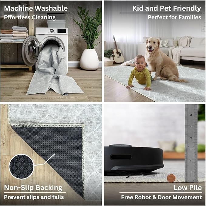 Bloom Rugs Washable Non-Slip 3' x 5' Rug - Gray/Pebble Striped Area Rug for Living Room, Bedroom, Dining Room, and Kitchen - Exact Size: 3' x 5'