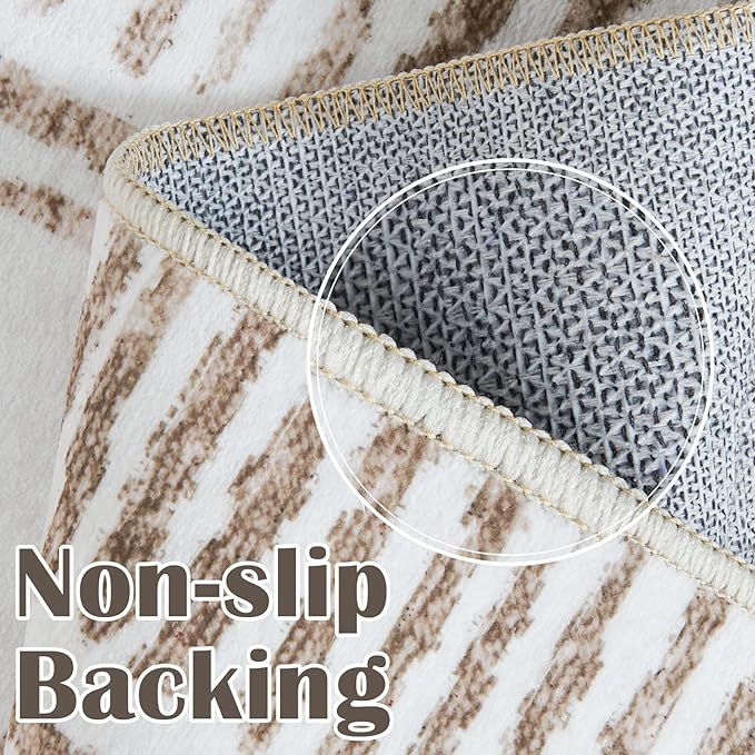jinchan Moroccan 6x9 Area Rugs for Living Room - Machine Washable Soft Modern Geometric Stain Resistant Ultra-Thin Low-Pile Large Rug Non-Slip Carpet for Bedroom Kitchen Dining Room (6x9ft, Taupe)
